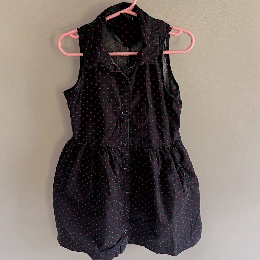 Gap Kids Dress Navy Blue with Pink Polk dot collared size small 6-7